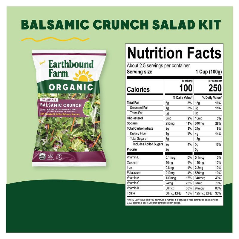 slide 2 of 4, Earthbound Farm Organic Balsamic Crunch Salad Kit - 9.1oz, 9.1 oz