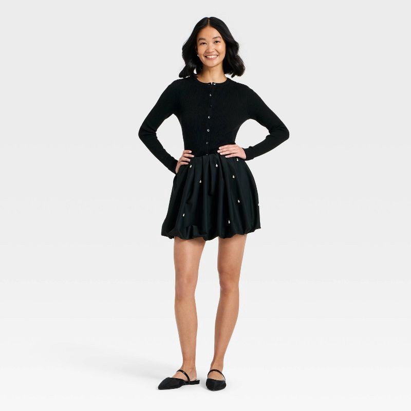 slide 3 of 3, Women's Embellished Bubble Mini Skirt - A New Day™ Black M, 1 ct