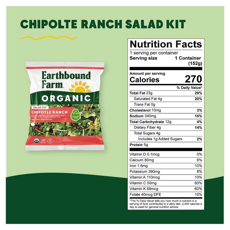 slide 3 of 4, Earthbound Farm Organic Chipotle Ranch Salad Kit - 5.35oz, 5.35 oz