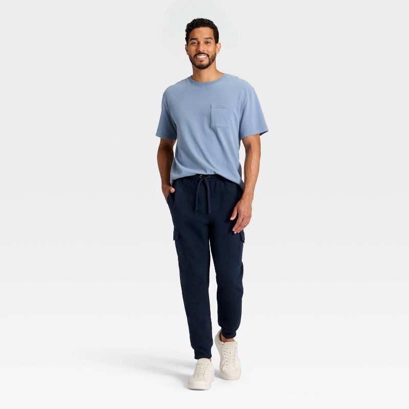 slide 3 of 3, Men's Fleece Cargo Jogger Pants - Goodfellow & Co™ Blue M, 1 ct