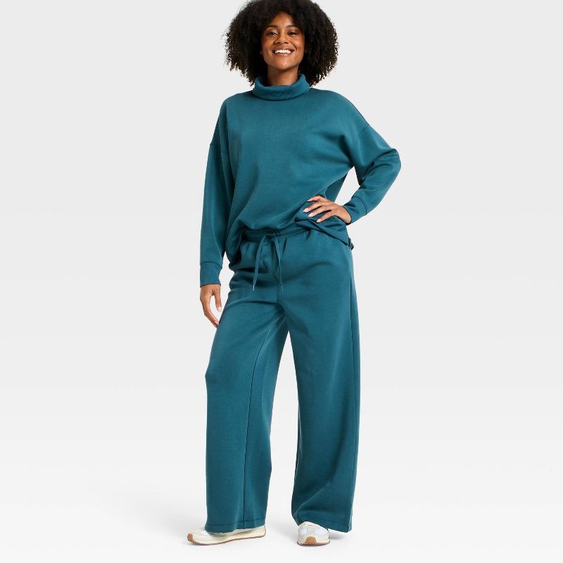 slide 4 of 5, Women's Airy Sleek Ribbed Wide Leg Sweatpants - All In Motion™ Blue XS, 1 ct