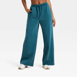 Women's Airy Sleek Ribbed Wide Leg Sweatpants - All In Motion™ Blue XS