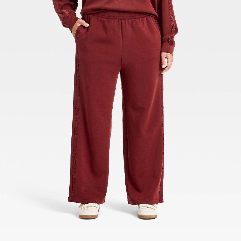 slide 4 of 5, Women's Airy Sleek Lace Detail Track Pants - All In Motion™ Maroon S, 1 ct