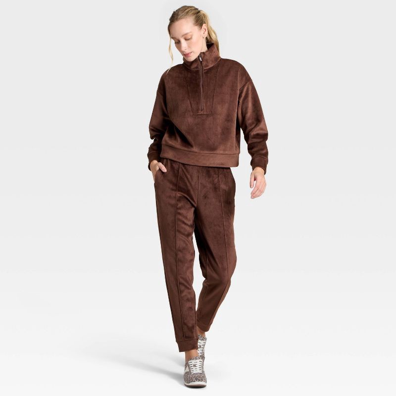 slide 3 of 5, Women's Velour Ribbed Jogger Sweatpants - All In Motion™ Brown XS, 1 ct