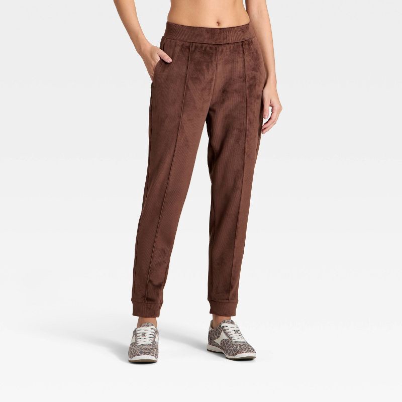 slide 1 of 5, Women's Velour Ribbed Jogger Sweatpants - All In Motion™ Brown XS, 1 ct