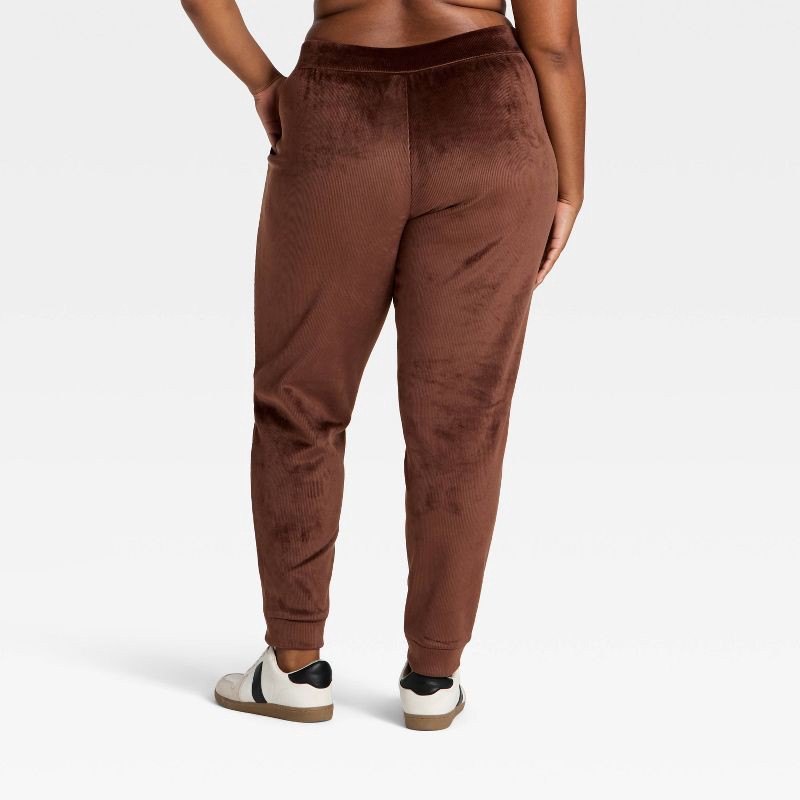 slide 5 of 5, Women's Velour Ribbed Jogger Sweatpants - All In Motion™ Brown L, 1 ct
