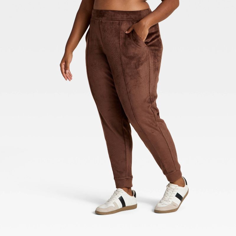 slide 4 of 5, Women's Velour Ribbed Jogger Sweatpants - All In Motion™ Brown XL, 1 ct