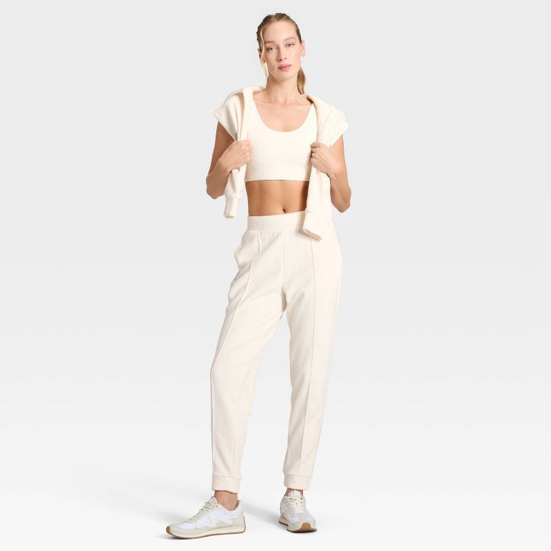 slide 3 of 5, Women's Velour Ribbed Jogger Sweatpants - All In Motion™ Cream M, 1 ct