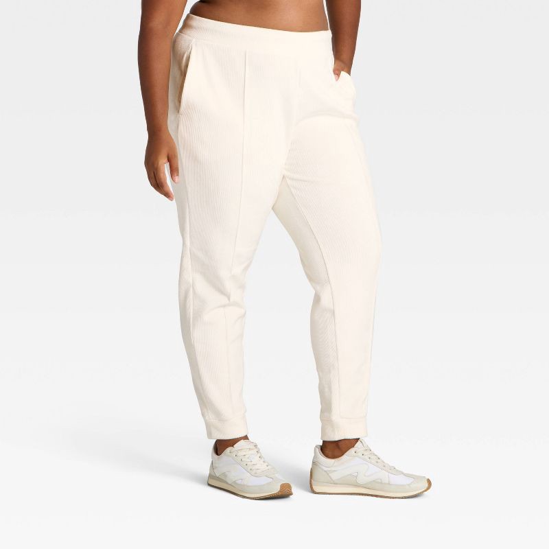 slide 4 of 5, Women's Velour Ribbed Jogger Sweatpants - All In Motion™ Cream XXL, 1 ct