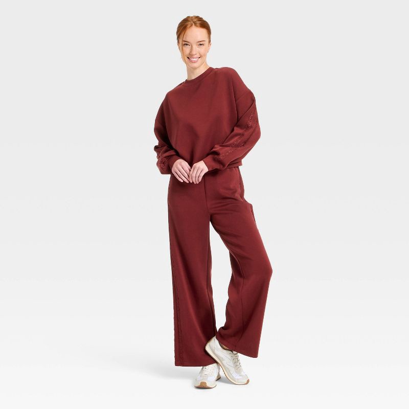 slide 5 of 5, Women's Airy Sleek Lace Trim Crewneck Sweatshirt - All In Motion™ Maroon XS, 1 ct