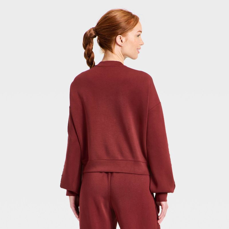 slide 3 of 5, Women's Airy Sleek Lace Trim Crewneck Sweatshirt - All In Motion™ Maroon M, 1 ct