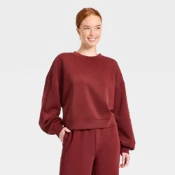 Women's Airy Sleek Lace Trim Crewneck Sweatshirt - All In Motion™ Maroon L