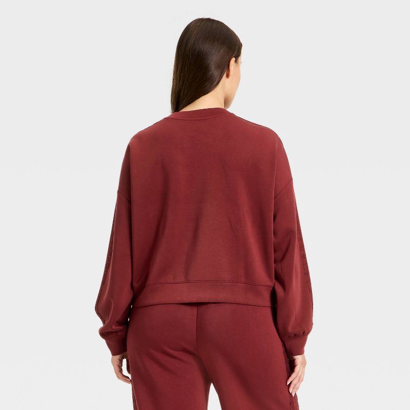 slide 2 of 5, Women's Airy Sleek Lace Trim Crewneck Sweatshirt - All In Motion™ Maroon XL, 1 ct