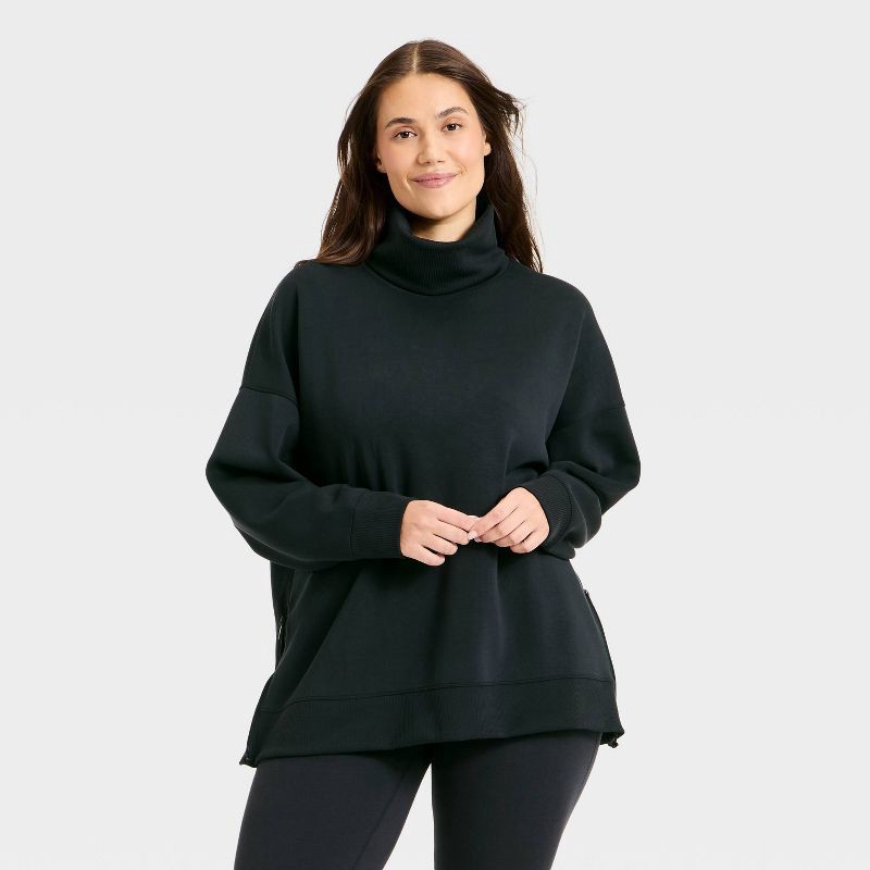 slide 4 of 5, Women's Airy Sleek Funnel Neck Sweatshirt - All In Motion™ Black XS, 1 ct