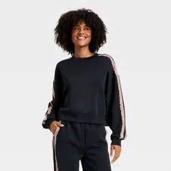 Women's Airy Sleek Lace Trim Crewneck Sweatshirt - All In Motion™ Black L
