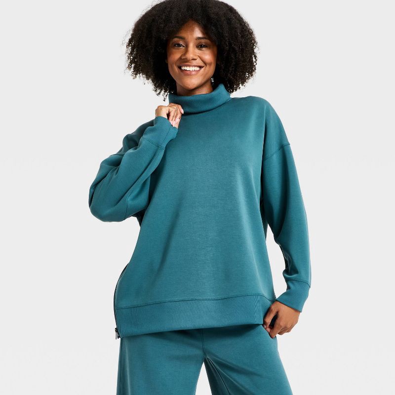slide 2 of 5, Women's Airy Sleek Funnel Neck Sweatshirt - All In Motion™ Blue XS, 1 ct
