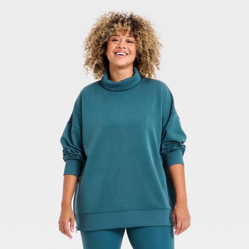 slide 4 of 5, Women's Airy Sleek Funnel Neck Sweatshirt - All In Motion™ Blue M, 1 ct