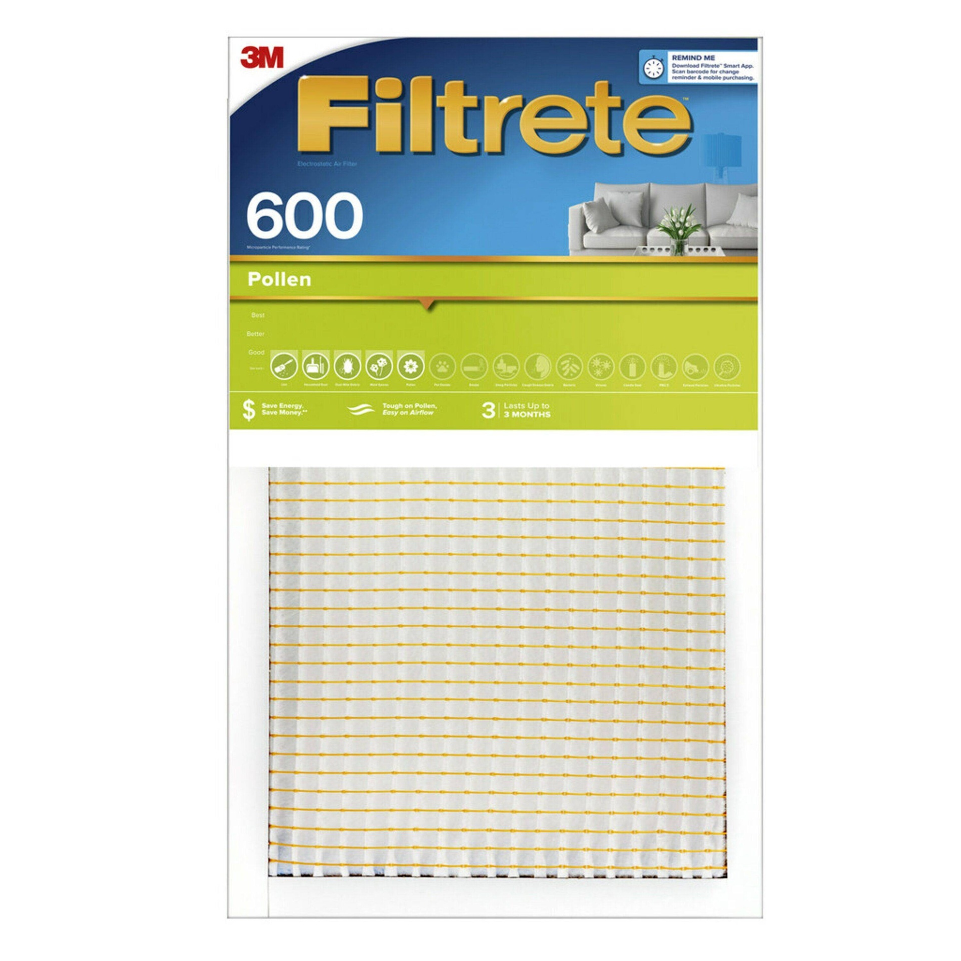 slide 1 of 1, 3M Filtrete Clean Living 600 Dust And Pollen Reduction Filter, 16 in x 20 in