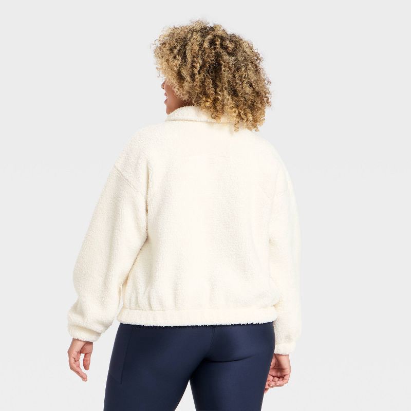 slide 5 of 5, Women's High Pile Fleece 1/2 Zip Pullover Jacket - All In Motion™ Cream/Red L, 1 ct