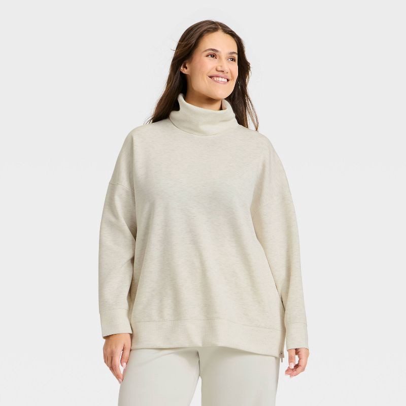 slide 4 of 5, Women's Airy Sleek Funnel Neck Sweatshirt - All In Motion™ Heather Cream L, 1 ct