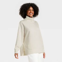 Women's Airy Sleek Funnel Neck Sweatshirt - All In Motion™ Heather Cream XL