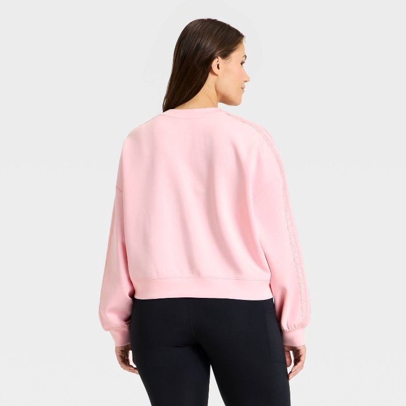 slide 4 of 5, Women's Airy Sleek Lace Trim Crewneck Sweatshirt - All In Motion™ Light Pink S, 1 ct
