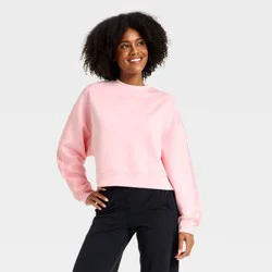 Women's Airy Sleek Lace Trim Crewneck Sweatshirt - All In Motion™ Light Pink M