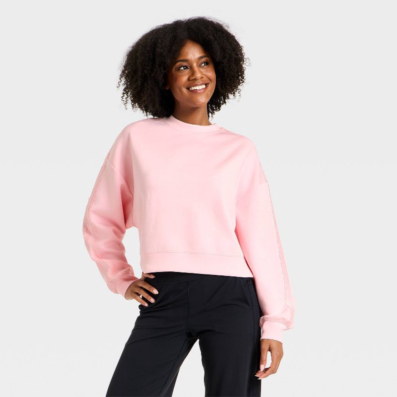 slide 1 of 5, Women's Airy Sleek Lace Trim Crewneck Sweatshirt - All In Motion™ Light Pink L, 1 ct
