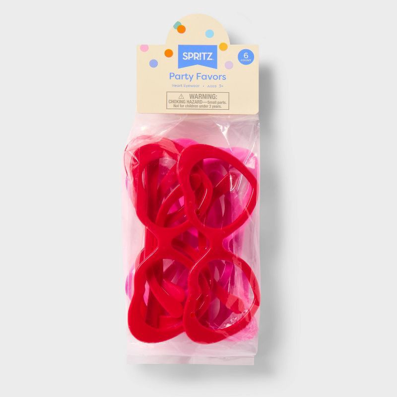slide 3 of 3, 6ct Valentine's Day Heart Shaped Glasses Party Favor Set - Spritz™, 6 ct