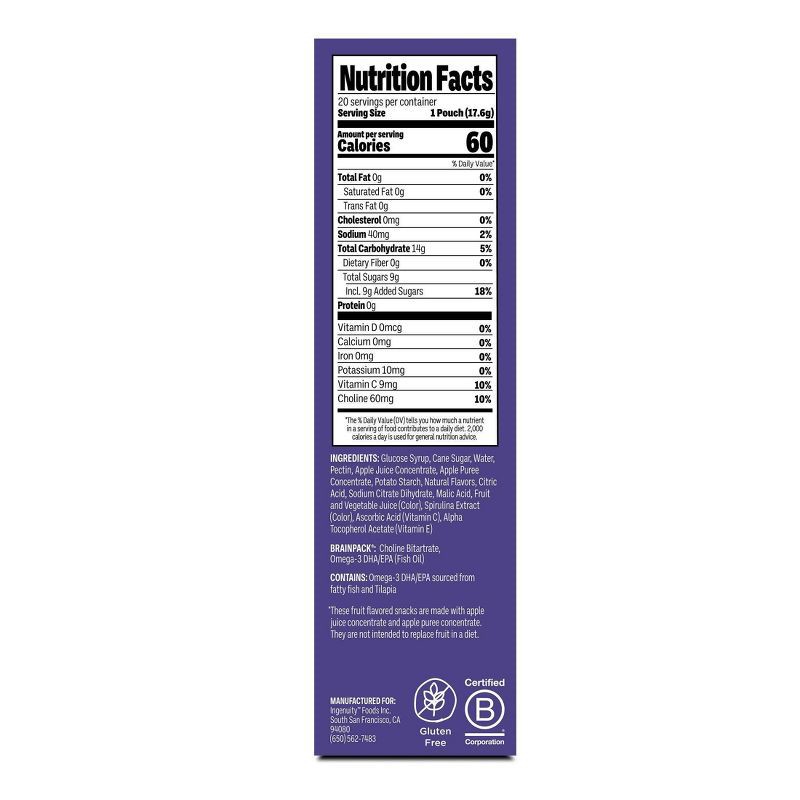 slide 2 of 8, Brainiac Kids Fruit Snacks with Omega-3s Mixed Fruit - 12.4oz/20ct, 12.4 oz, 20 ct