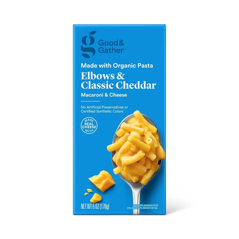 slide 1 of 5, Organic Elbows and Classic Cheddar Macaroni and Cheese - 6oz - Good & Gather™, 6 oz