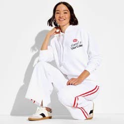 Women's Diet Coke Check Fleece Graphic Hooded Pullover Sweatshirt - White XXS