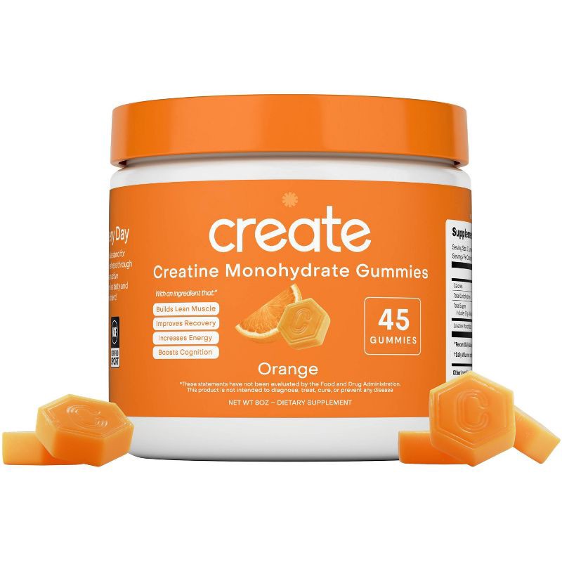 slide 2 of 10, Create Wellness Creatine Monohydrate Sports Nutrition Supplements Gummies - Orange - 8oz/45ct, 8 oz, 45 ct
