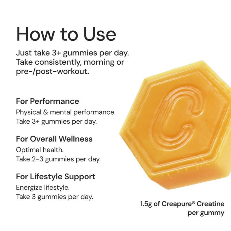 slide 3 of 10, Create Wellness Creatine Monohydrate Sports Nutrition Supplements Gummies - Orange - 8oz/45ct, 8 oz, 45 ct