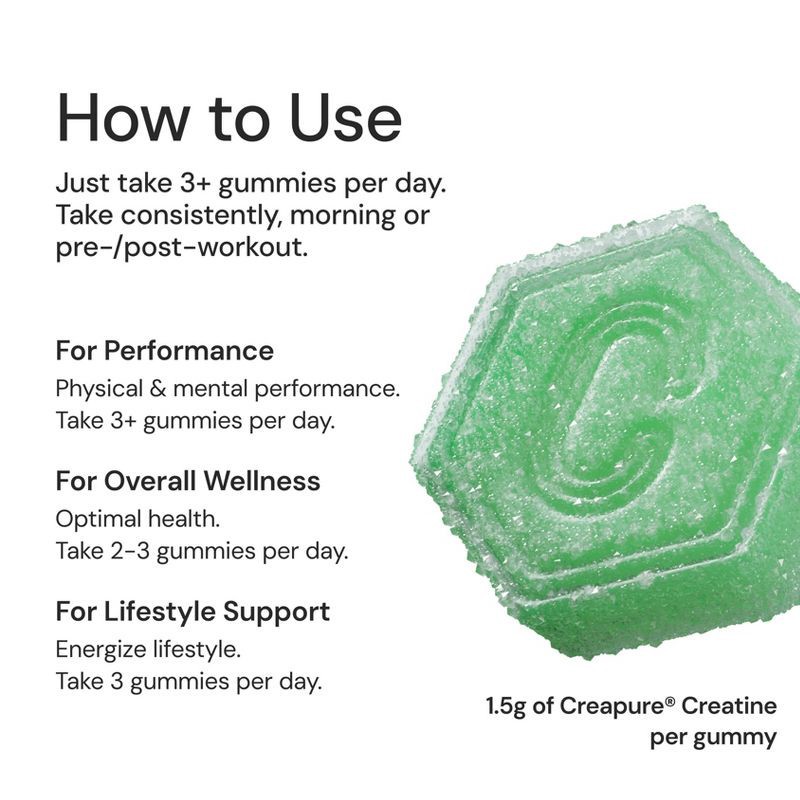 slide 3 of 10, Create Wellness Creatine Monohydrate Sports Nutrition Supplements Gummies - Sour Green Apple - 8oz/45ct, 8 oz, 45 ct