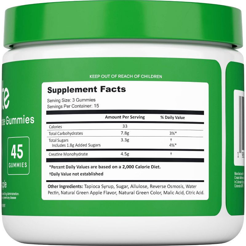 slide 10 of 10, Create Wellness Creatine Monohydrate Sports Nutrition Supplements Gummies - Sour Green Apple - 8oz/45ct, 8 oz, 45 ct
