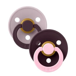 Bibs Studio Colour Fusion Latex Pacifiers 6-18m, Size 2 - Dusky Lilac Plum Mix - 2pk: BPA-Free, Phthalate-Free, Rubber Latex