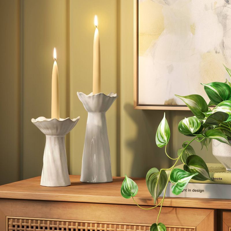 slide 2 of 3, Tall Sculpted Foliage Taper Candle Holder - Threshold™, 1 ct