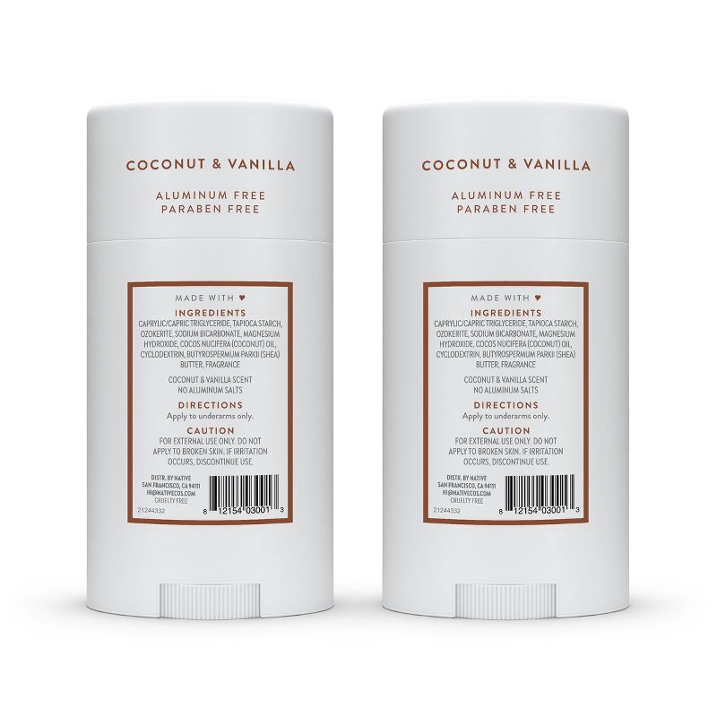 slide 6 of 8, Native Men's & Women's Twin Pack Deodorants - Aluminum-Free - Coconut & Vanilla - 4.6oz/2ct, 2 ct; 4.6 oz