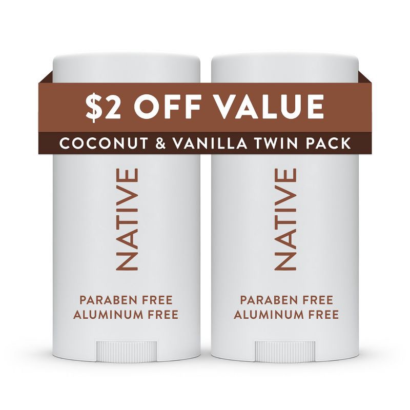 slide 7 of 8, Native Men's & Women's Twin Pack Deodorants - Aluminum-Free - Coconut & Vanilla - 4.6oz/2ct, 2 ct; 4.6 oz