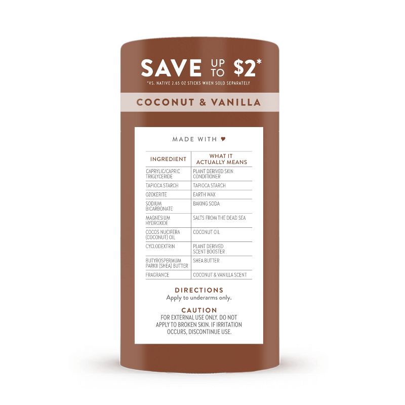 slide 8 of 8, Native Men's & Women's Twin Pack Deodorants - Aluminum-Free - Coconut & Vanilla - 4.6oz/2ct, 2 ct; 4.6 oz