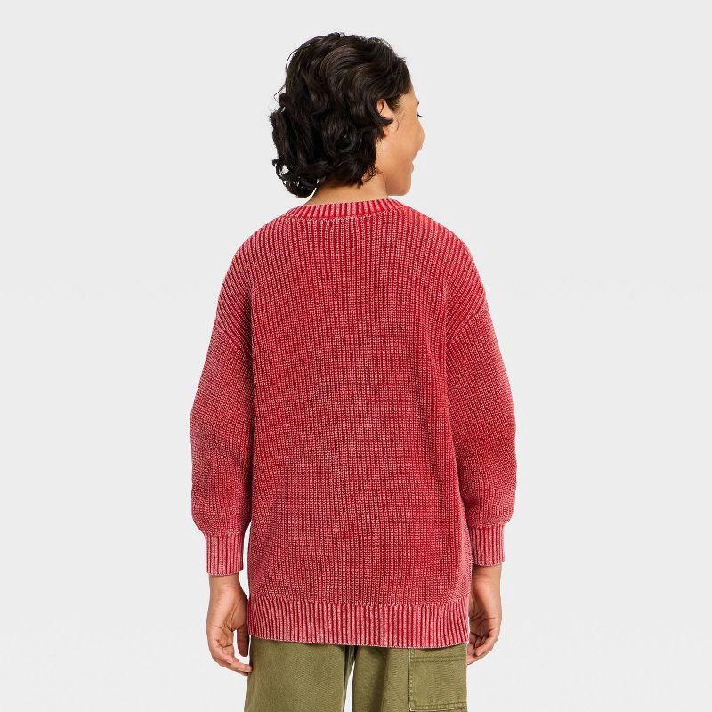 slide 2 of 3, Boys' Washed Ribbed Crewneck Pullover Sweater - art class™ Red L, 1 ct