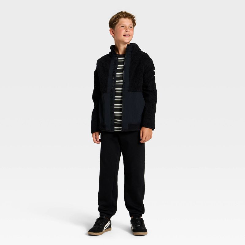 slide 3 of 3, Boys' Faux Shearling Fleece Zip-Up Jacket - art class™ Black S, 1 ct