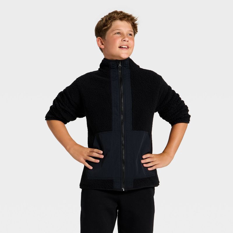 slide 1 of 3, Boys' Faux Shearling Fleece Zip-Up Jacket - art class™ Black M, 1 ct