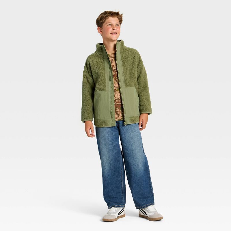 slide 3 of 3, Boys' Faux Shearling Fleece Zip-Up Jacket - art class™ Green L, 1 ct