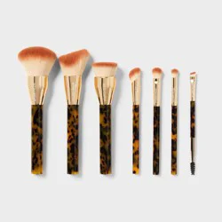Sonia Kashuk™ Tortoise Fashion Complete Set - 7pc: Nylon Bristles, Round/Flat/Angled Tips, Vegan Synthetic Brushes