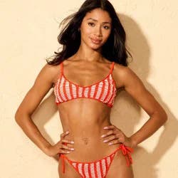 Women's Striped Crochet Medium Coverage Bralette Bikini Top - Wild Fable™ Orange/White XXS