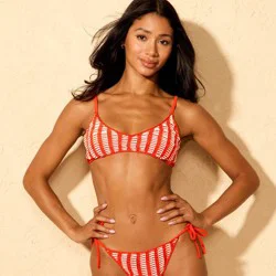 Women's Striped Crochet Medium Coverage Bralette Bikini Top - Wild Fable™ Orange/White XS
