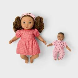14" Brown Hair/Brown Eyes Toddler Doll + Mini Baby Doll - Gigglescape™