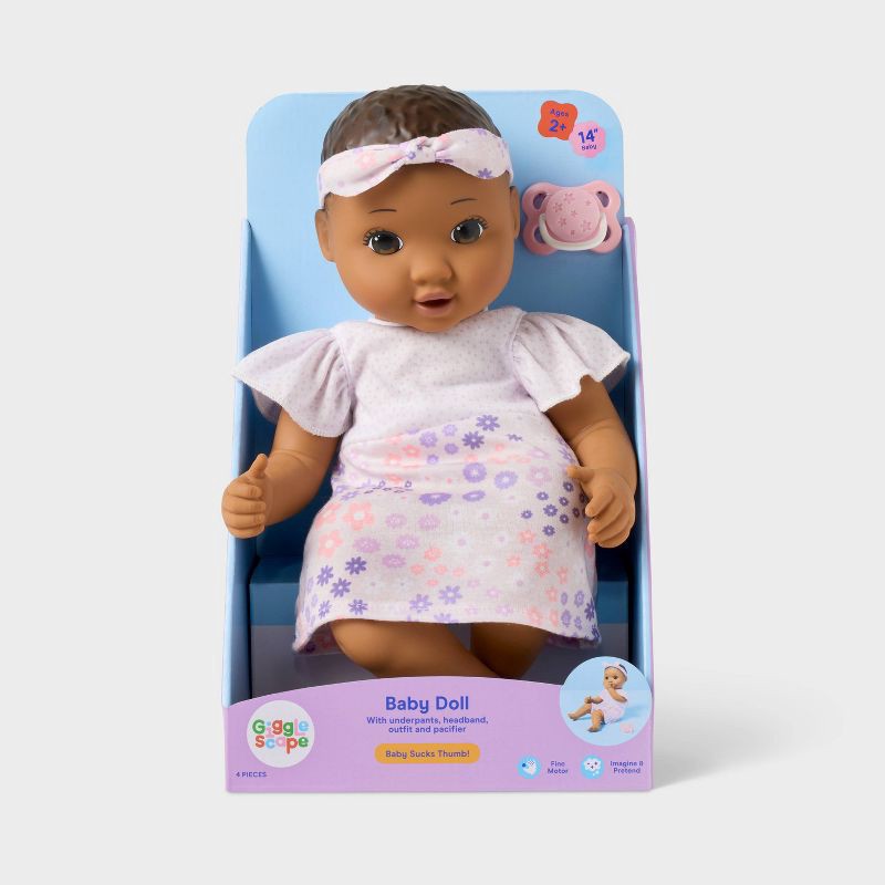 slide 4 of 5, 14" Dark Brown Hair/Brown Eyes Girl Baby Doll - Gigglescape™, 1 ct